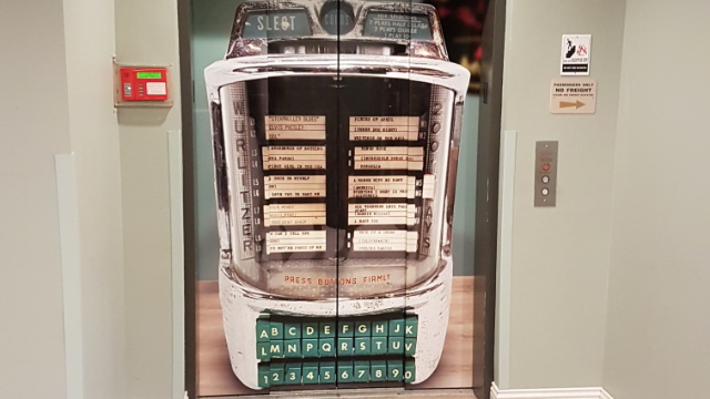 Elevator Graphics at Wurlitzer Factory Building - March 2020